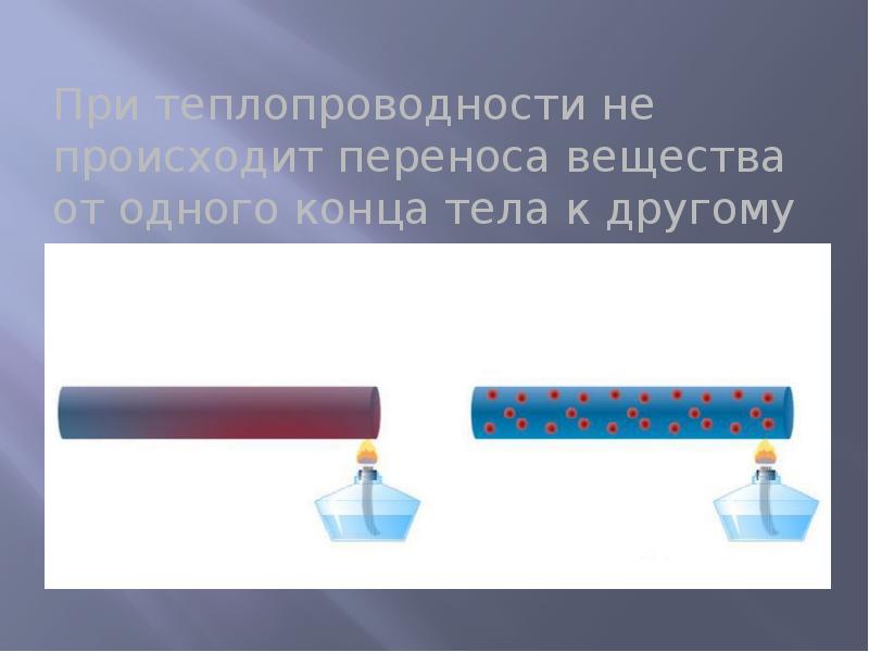 Теплопередача перенос вещества. Теплопроводность перенос вещества. Перемещение вещества при теплопроводности. При теплопроводности не происходит переноса вещества. Причина теплопроводности.